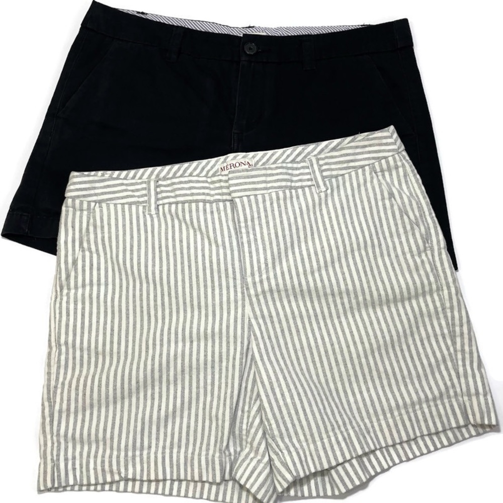 Merona 100% Cotton Mid-Rise Shorts Women's 8 Bundle Gray White Striped Black